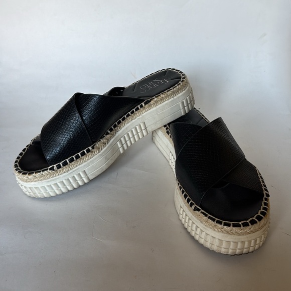 FRANCO SARTO Birch Black Vegan Leather Platform Espadrille Sandals 7.5 EUC $100 - Picture 2 of 10